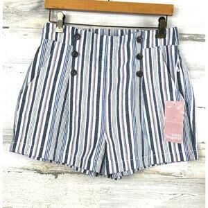 Simply Blessed Womens L Navy Blue White Striped High Waisted Sailor Shorts NWT